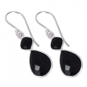 Natural Black Onyx Gemstone 925 Sterling Silver Cluster Earring| Jewels Artisan