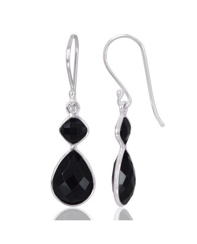 Natural Black Onyx Gemstone 925 Sterling Silver Cluster Earring| Jewels Artisan