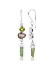Natural Peridot And Tourmaline Slice Gemstone 925 Sterling Silver Cluster Earring| Jewels Artisan