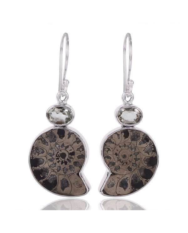 Natural Green Amethyst And Pyarite Ammonite Gemstone 925 Sterling Silver Cluster Earring| Jewels Artisan