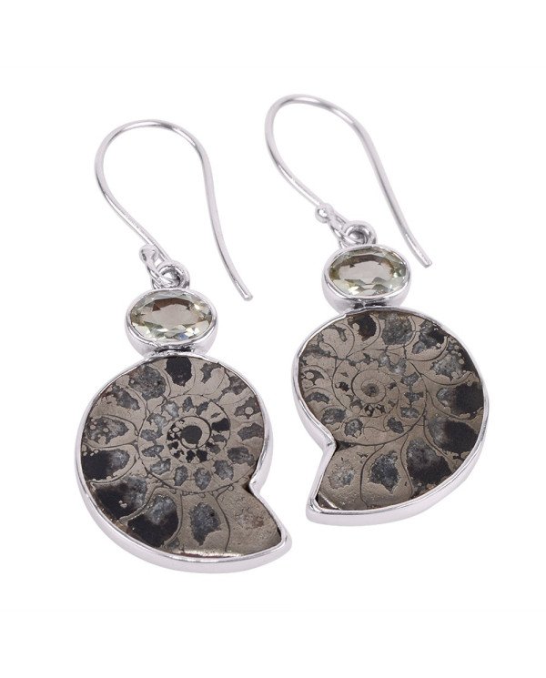 Natural Green Amethyst And Pyarite Ammonite Gemstone 925 Sterling Silver Cluster Earring| Jewels Artisan