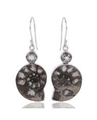 Natural Green Amethyst And Pyarite Ammonite Gemstone 925 Sterling Silver Drop & Dangle Earring| Jewels Artisan