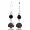 Natural Black Onyx And Tektite Gemstone 925 Sterling Silver Cluster Earring| Jewels Artisan
