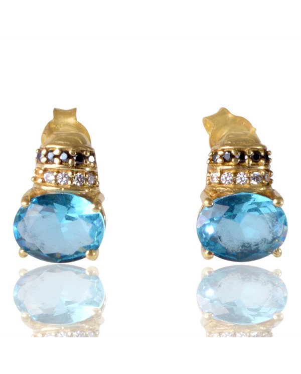 Sky Blue Swarovski Glass Yellow Gold Plated Fashion Earring| Jewels Artisan