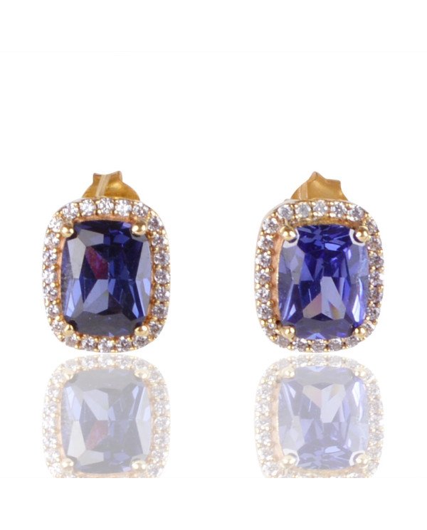Blue Swarovski Glass White Cubic Zirconia Yellow Gold Plated Fashion Earring| Jewels Artisan
