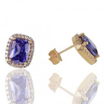Blue Swarovski Glass White Cubic Zirconia Yellow Gold Plated Fashion Earring| Jewels Artisan