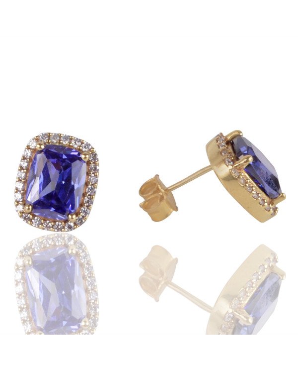 Blue Swarovski Glass White Cubic Zirconia Yellow Gold Plated Fashion Earring| Jewels Artisan