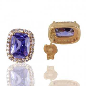 Blue Swarovski Glass White Cubic Zirconia Yellow Gold Plated Fashion Earring| Jewels Artisan
