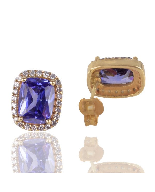 Blue Swarovski Glass White Cubic Zirconia Yellow Gold Plated Fashion Earring| Jewels Artisan