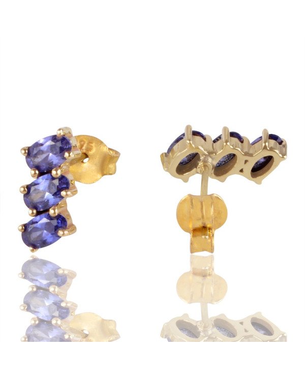 Blue Swarovski Glass Yellow Gold Plated Fashion Earring| Jewels Artisan