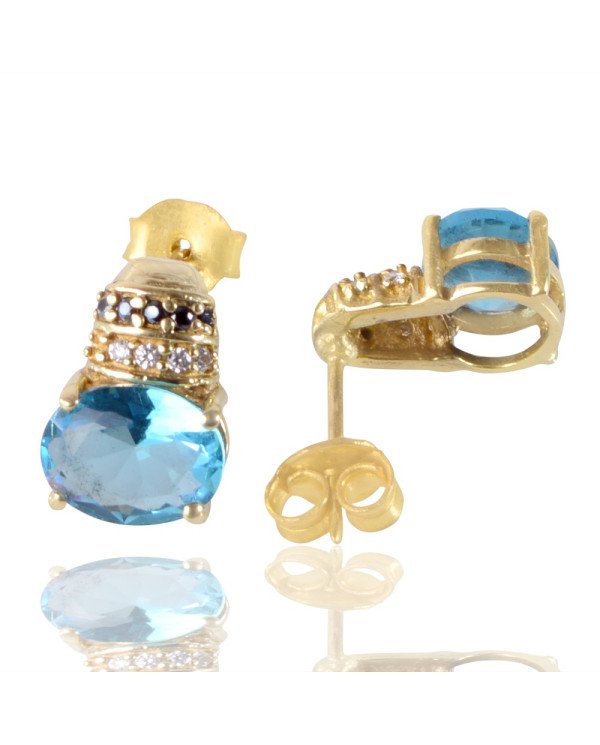 Sky Blue Swarovski Glass Yellow Gold Plated Fashion Earring| Jewels Artisan