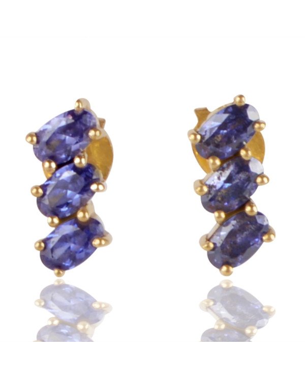 Blue Swarovski Glass Yellow Gold Plated Fashion Earring| Jewels Artisan