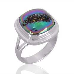 Natural Titanium Druzy Gemstone 925 Sterling Silver Cocktail Ring| Jewels Artisan