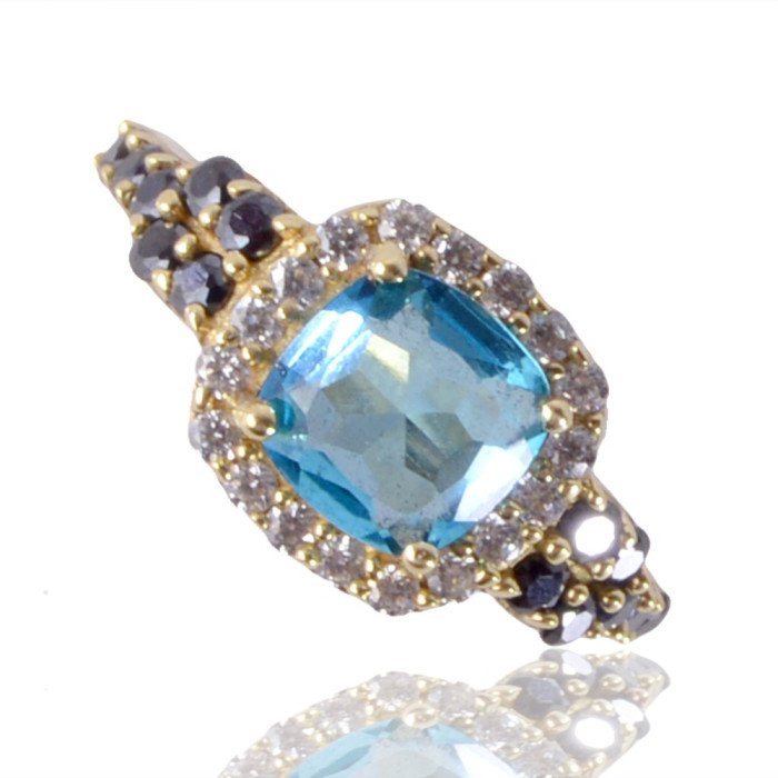 Sky Blue Swarovski Glass Yellow Gold Plated Fashion Ring| Jewels Artisan