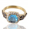 Sky Blue Swarovski Glass Yellow Gold Plated Fashion Ring| Jewels Artisan