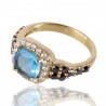 Sky Blue Swarovski Glass Yellow Gold Plated Fashion Ring| Jewels Artisan