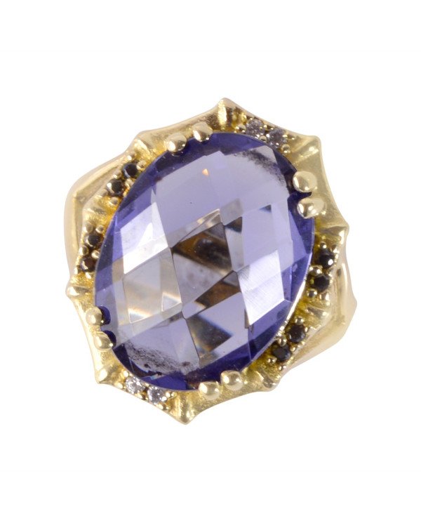 Purple Swarovski Glass Yellow Gold Plated Fashion Ring| Jewels Artisan