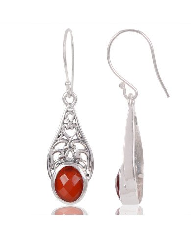Natural Red Onyx Gemstone 925 Sterling Silver Earring| Jewels Artisan