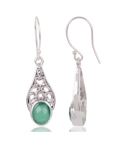 Natural Green Onyx Gemstone 925 Sterling Silver Earring| Jewels Artisan