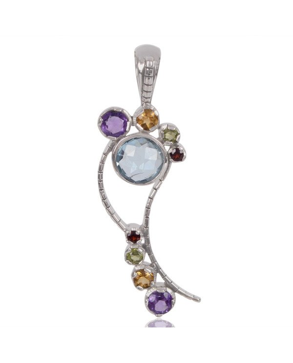 Natural Amethsyt Citrine Garnet Peridot And Sky Blue Topaz Gemstone 925 Sterling Silver Pendant| Jewels Artisan