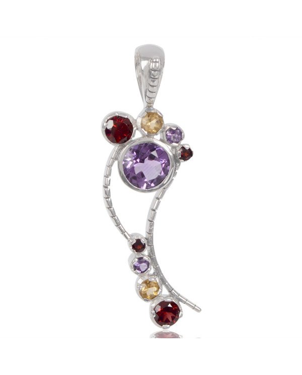 Natural Amethsyt Citrine And Garnet Gemstone 925 Sterling Silver Pendant| Jewels Artisan