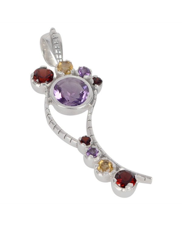 Natural Amethsyt Citrine And Garnet Gemstone 925 Sterling Silver Pendant| Jewels Artisan
