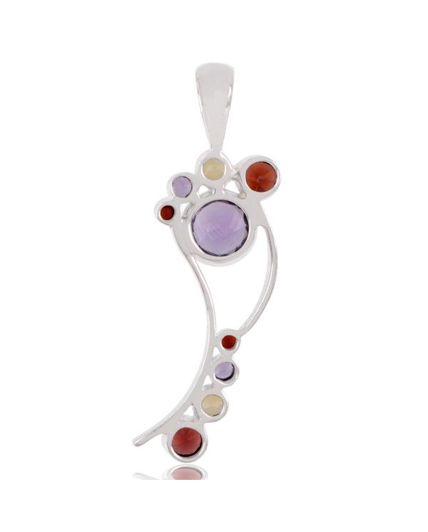 Natural Amethsyt Citrine And Garnet Gemstone 925 Sterling Silver Pendant| Jewels Artisan