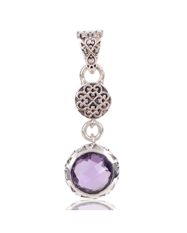 Natural Amethyst Gemstone 925 Sterling Silver Cluster Pendant| Jewels Artisan