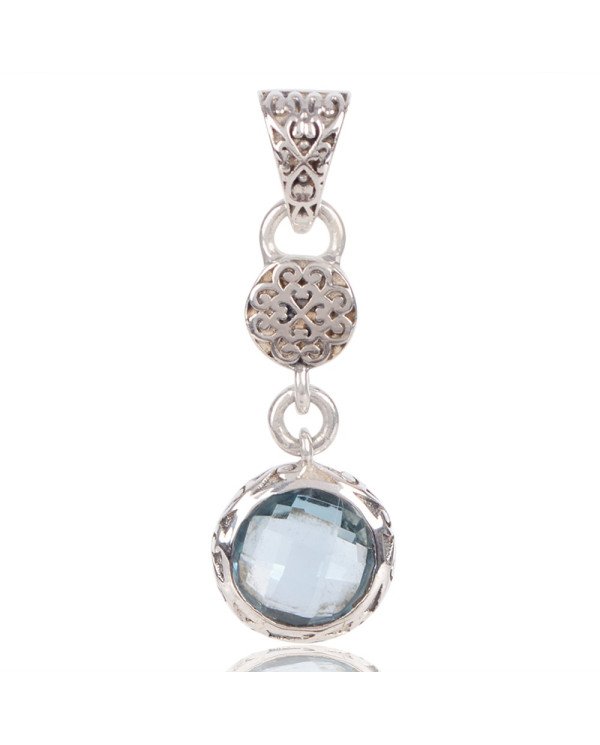 Natural Sky Blue Topaz Gemstone 925 Sterling Silver Cluster Pendant| Jewels Artisan