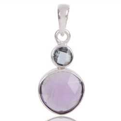 Natural Amethyst Sky Blue Topaz Gemstone 925 Sterling Silver Cluster Pendant| Jewels Artisan