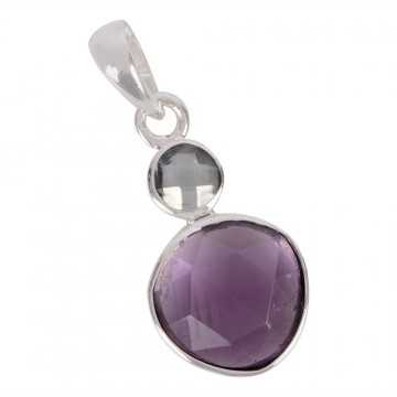 Natural Amethyst Sky Blue Topaz Gemstone 925 Sterling Silver Cluster Pendant| Jewels Artisan