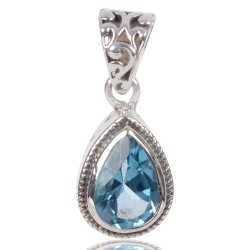 Natural Sky Blue Topaz Gemstone 925 Sterling Silver Cluster Pendant| Jewels Artisan