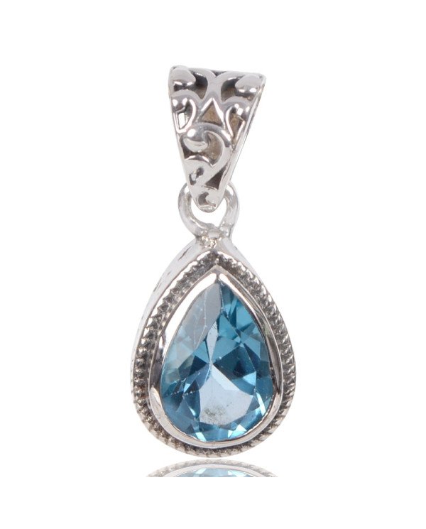 Natural Sky Blue Topaz Gemstone 925 Sterling Silver Cluster Pendant| Jewels Artisan