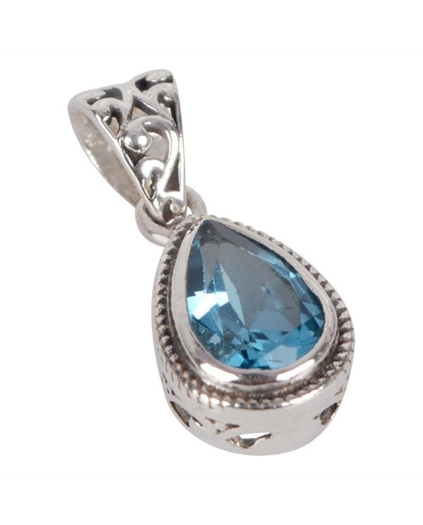 Natural Sky Blue Topaz Gemstone 925 Sterling Silver Cluster Pendant| Jewels Artisan