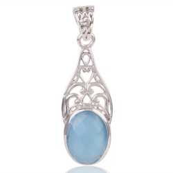 Natural Blue Onyx Gemstone 925 Sterling Silver Cluster Pendant| Jewels Artisan