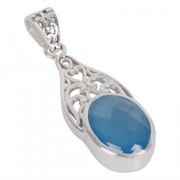 Natural Blue Onyx Gemstone 925 Sterling Silver Cluster Pendant| Jewels Artisan