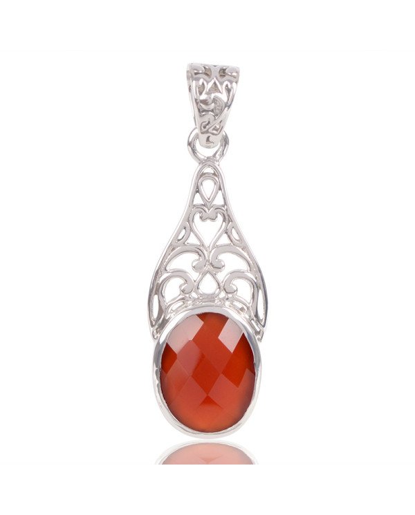 Natural Red Onyx Gemstone 925 Sterling Silver Cluster Pendant| Jewels Artisan
