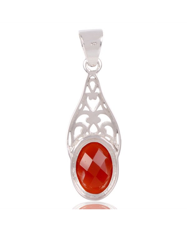 Natural Red Onyx Gemstone 925 Sterling Silver Cluster Pendant| Jewels Artisan