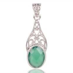 Natural Green Onyx Gemstone 925 Sterling Silver Cluster Pendant| Jewels Artisan