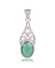 Natural Green Onyx Gemstone 925 Sterling Silver Cluster Pendant| Jewels Artisan