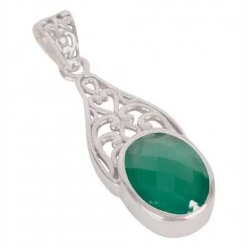 Natural Green Onyx Gemstone 925 Sterling Silver Cluster Pendant| Jewels Artisan