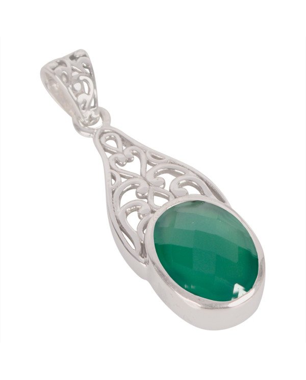 Natural Green Onyx Gemstone 925 Sterling Silver Cluster Pendant| Jewels Artisan