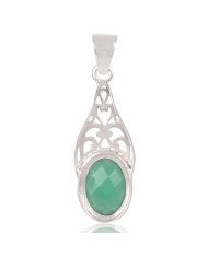 Natural Green Onyx Gemstone 925 Sterling Silver Cluster Pendant| Jewels Artisan