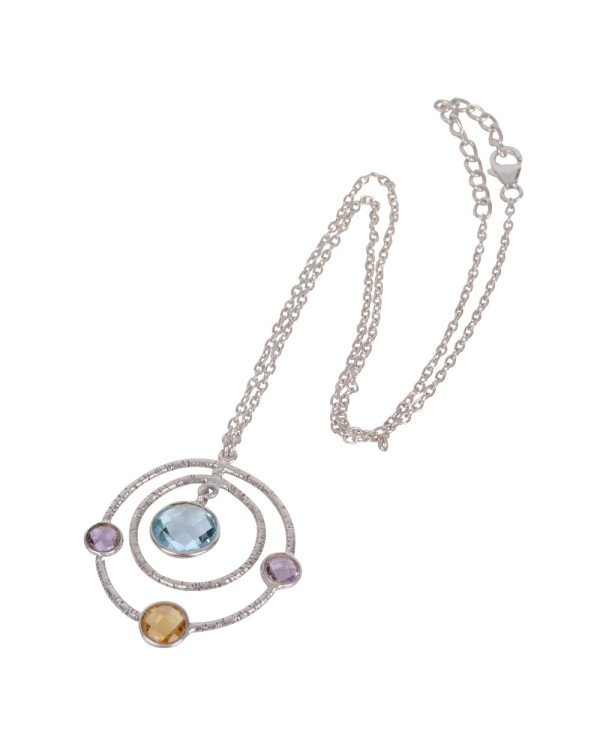 Natural Amethyst Citrine And Sky Blue Topaz Gemstone 925 Sterling Silver Cluster Pendant| Jewels Artisan