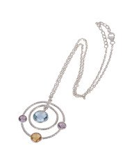 Natural Amethyst Citrine And Sky Blue Topaz Gemstone 925 Sterling Silver Cluster Pendant| Jewels Artisan