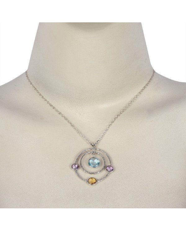Natural Amethyst Citrine And Sky Blue Topaz Gemstone 925 Sterling Silver Cluster Pendant| Jewels Artisan