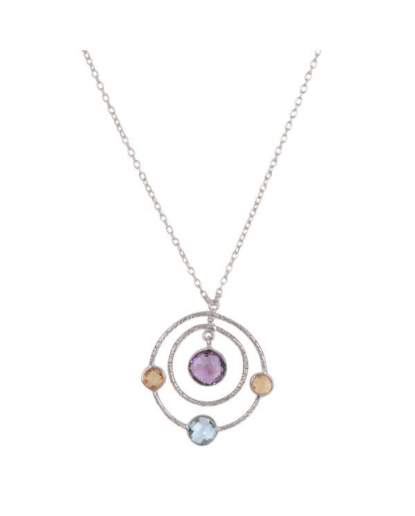 Natural Amethyst  Sky Blue Topaz And Citrine  Gemstone 925 Sterling Silver Statement Pendant| Jewels Artisan