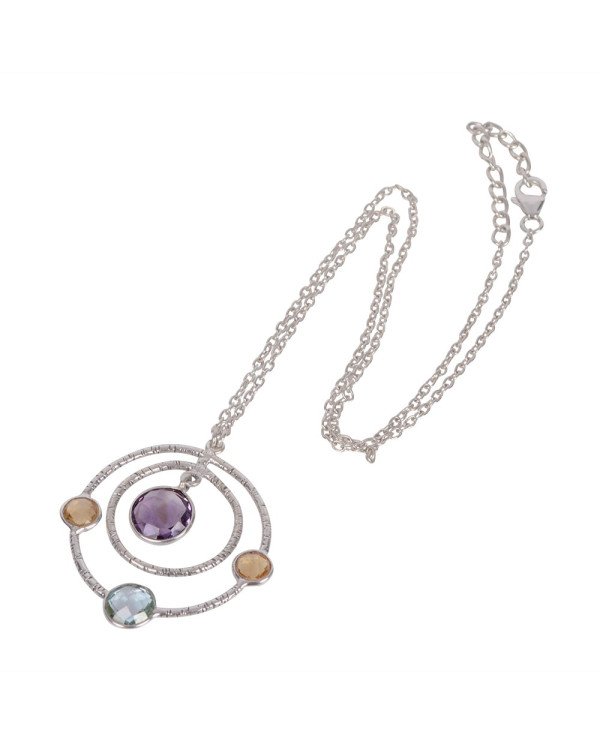 Natural Amethyst  Sky Blue Topaz And Citrine  Gemstone 925 Sterling Silver Statement Pendant| Jewels Artisan