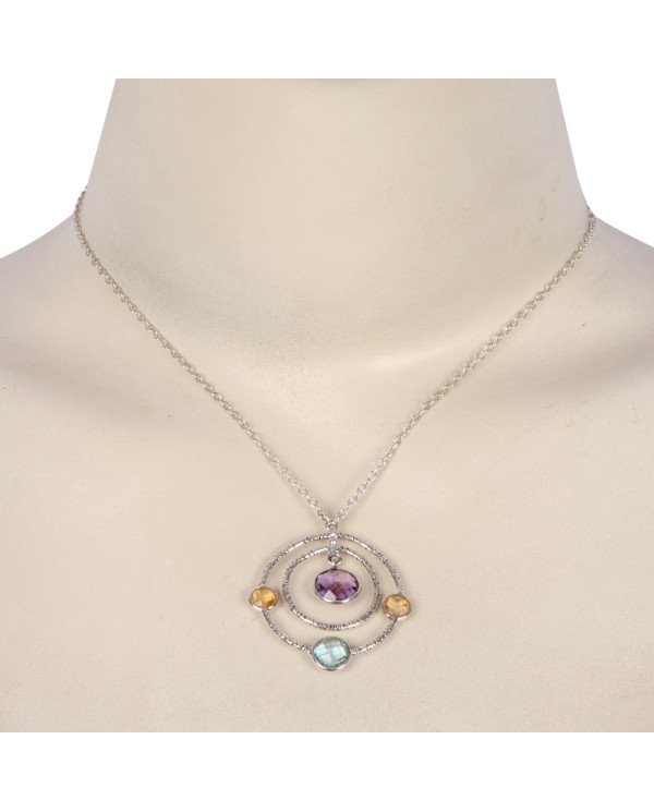 Natural Amethyst  Sky Blue Topaz And Citrine  Gemstone 925 Sterling Silver Statement Pendant| Jewels Artisan