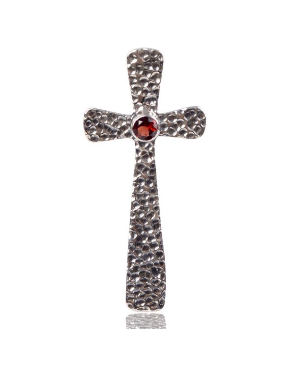 Natural Garnet Gemstone 925 Sterling Silver Cross Pendant| Jewels Artisan